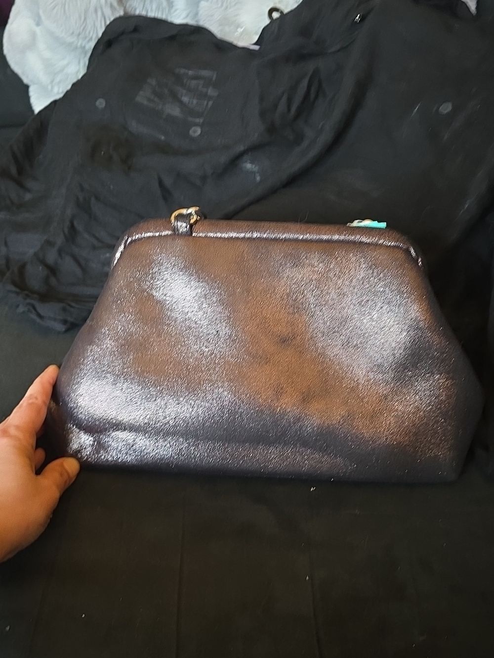 CAMPSITE Metallic Black/Silver Women’s Crossbody/Clutch Bag With Chain